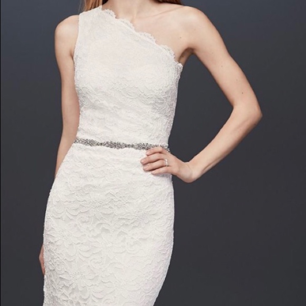 David bridal scalloped One-Shoulder Lace Sheath
